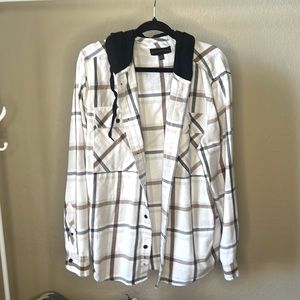 one piece flannel with built in hood